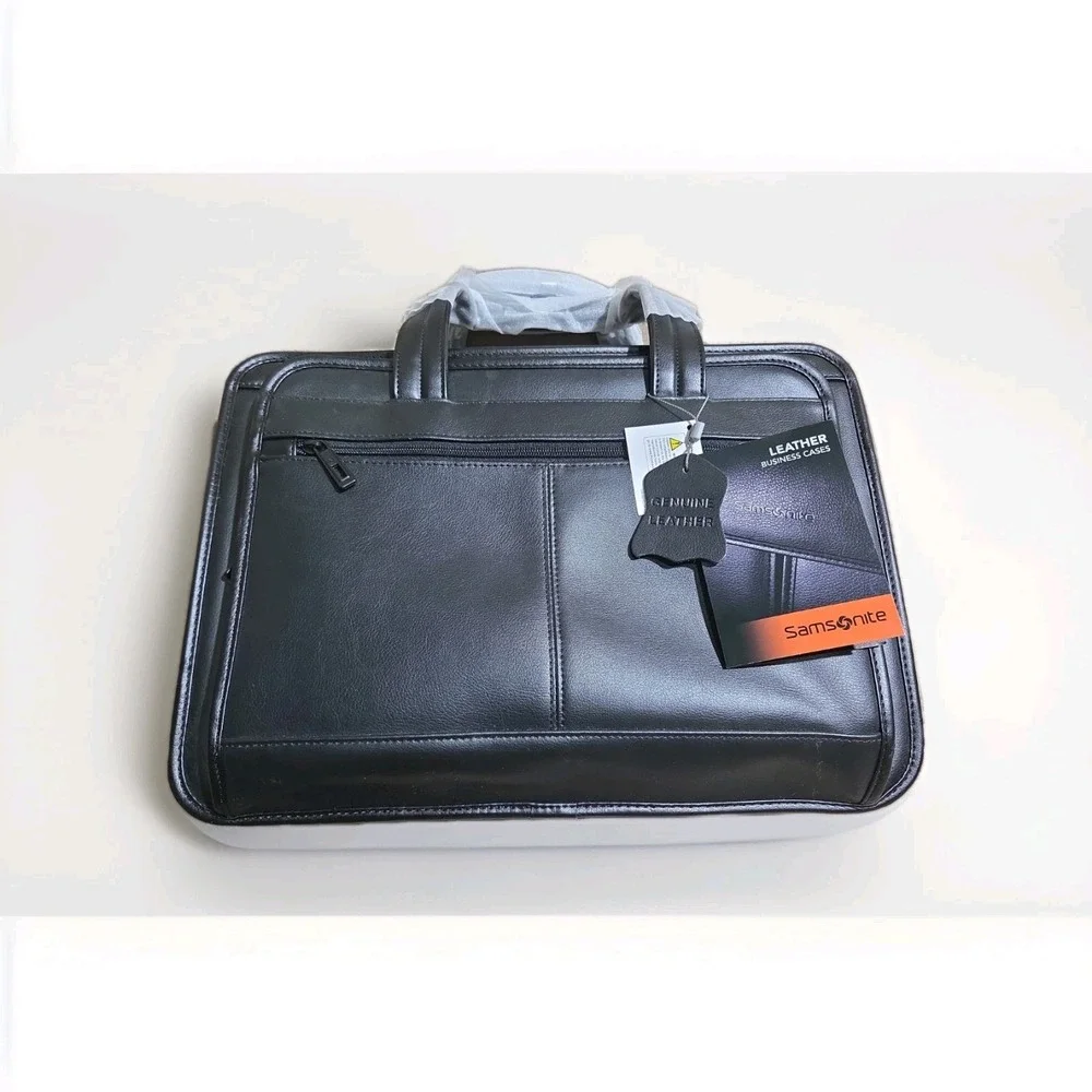 Samsonite 43118-1041 Leather Expandable Business Case Bag Briefcase- Black